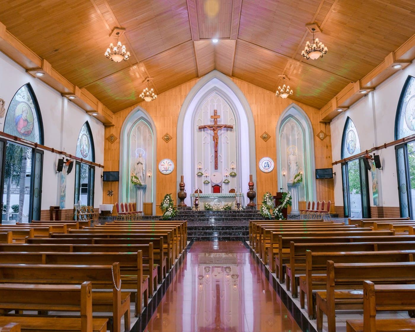 A cross inside a church sanctuary